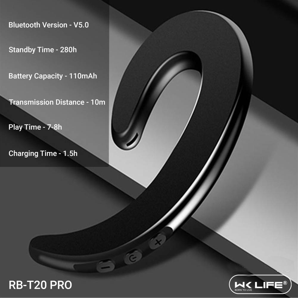 Wk Life RB-T20 Pro Ultrathin Wireless Headset Bluetooth Headset (Black, True Wireless)