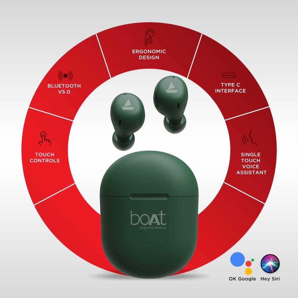 boAt Airdopes 381 with ASAP charge Bluetooth Headset (Army Green, True Wireless)