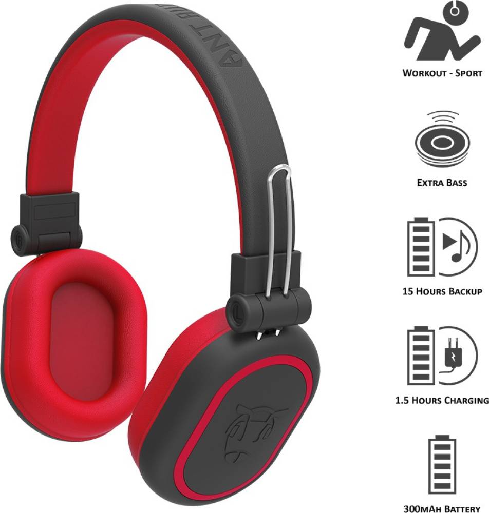 ANT AUDIO Treble 1200 HD Premium Bluetooth Headset (Black Red, On the Ear)