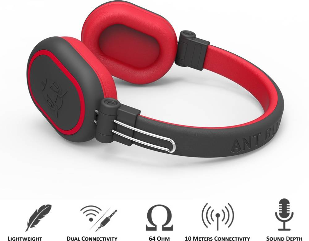 ANT AUDIO Treble 1200 HD Premium Bluetooth Headset (Black Red, On the Ear)