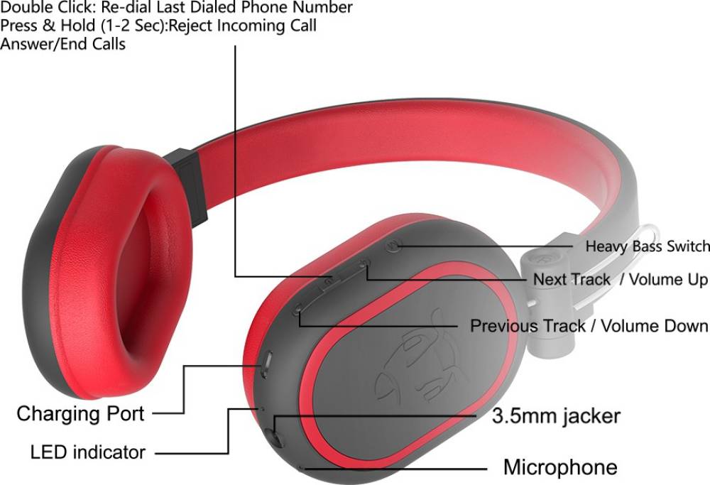 ANT AUDIO Treble 1200 HD Premium Bluetooth Headset (Black Red, On the Ear)