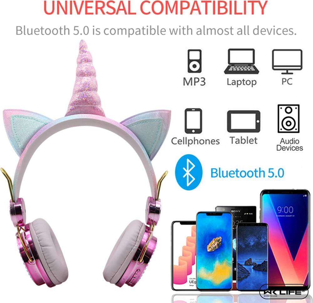 Wk Life Unicorn Kids Headphones (Pink) Bluetooth Headset (Pink, On the Ear)