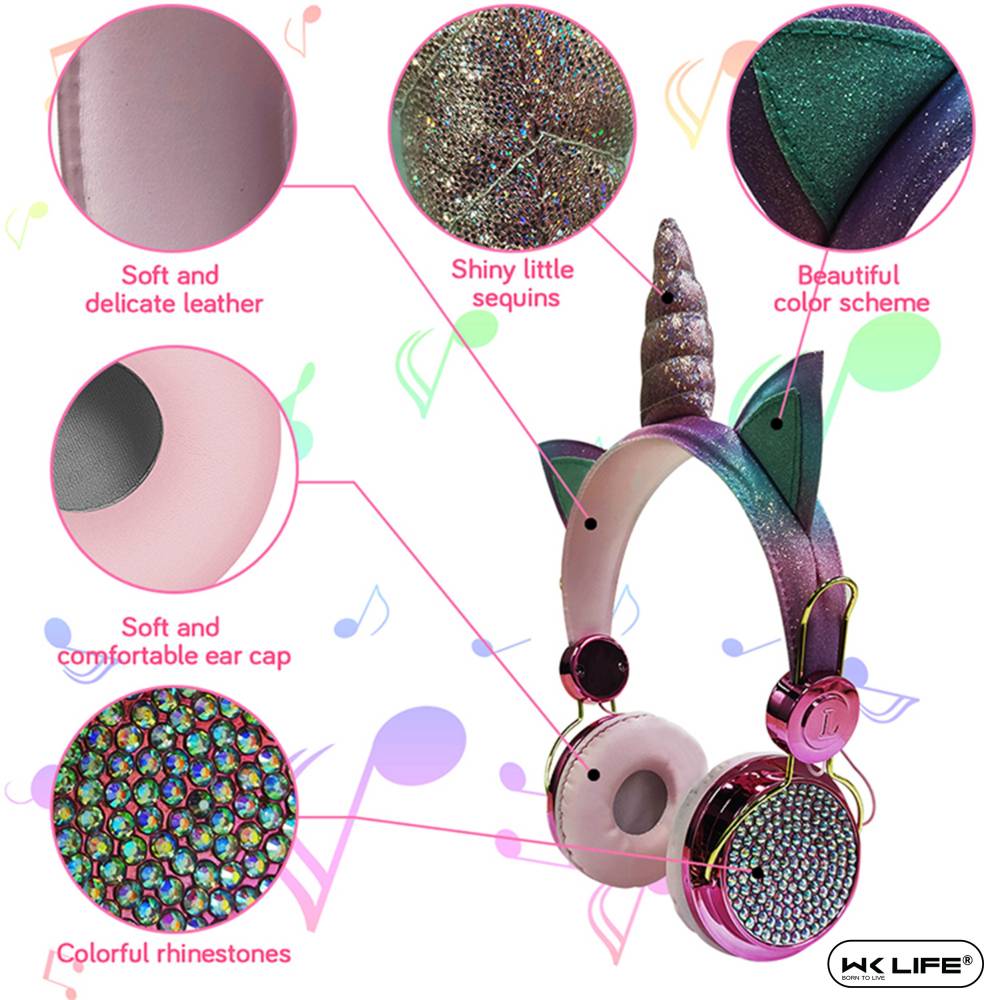 Wk Life Unicorn Kids Headphones (Pink) Bluetooth Headset (Pink, On the Ear)
