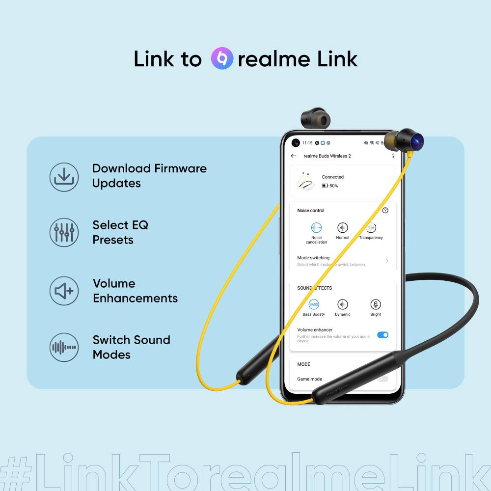 realme Buds Wireless 2 with Dart Charge and Active Noise Cancellation (ANC) Bluetooth Headset (Yellow, In the Ear)