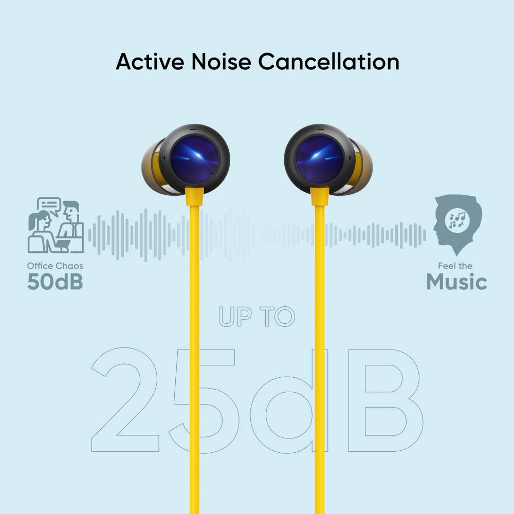 realme Buds Wireless 2 with Dart Charge and Active Noise Cancellation (ANC) Bluetooth Headset (Yellow, In the Ear)