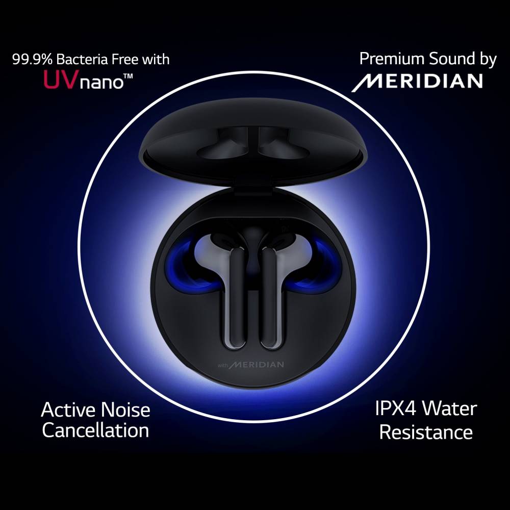 LG TONE Free HBS-FN7 UV nano 99.9% Bacteria Free With ANC Bluetooth Headset (Black, True Wireless)