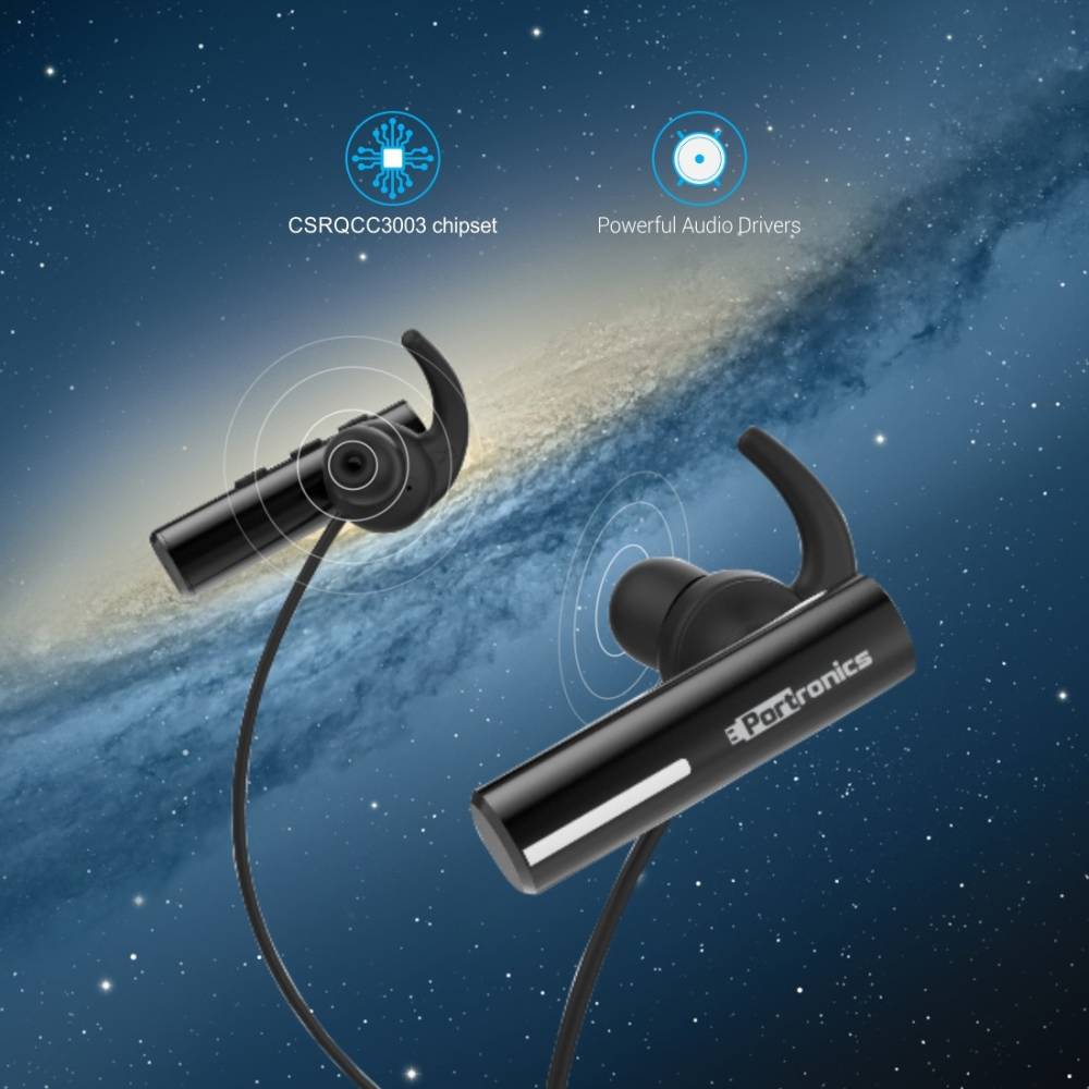 Portronics POR-119 Harmonics Notes Wireless Sports Headphone(Black) Bluetooth Headset (Black, In the Ear)