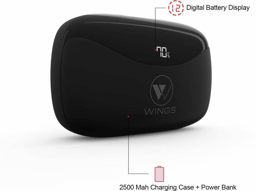Wings PowerPods With PowerBank Function Bluetooth Headset (Black, True Wireless)