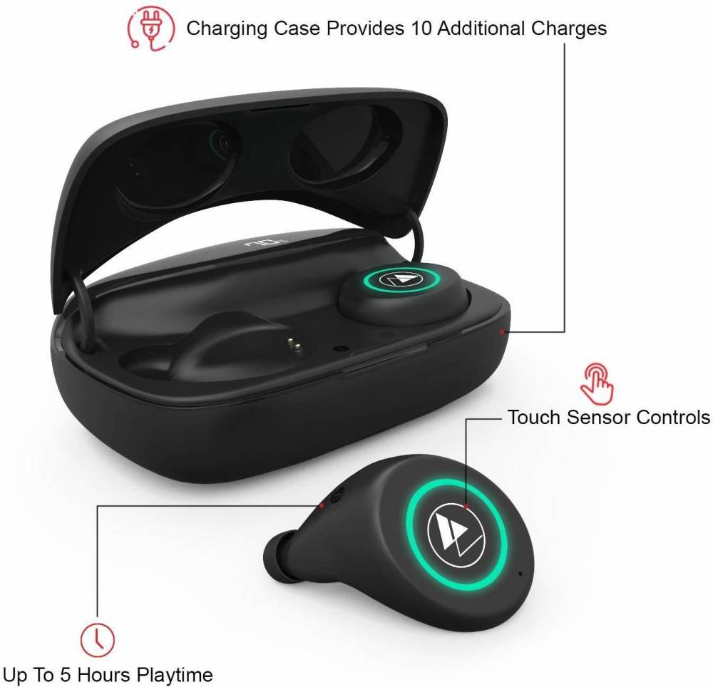 Wings PowerPods With PowerBank Function Bluetooth Headset (Black, True Wireless)