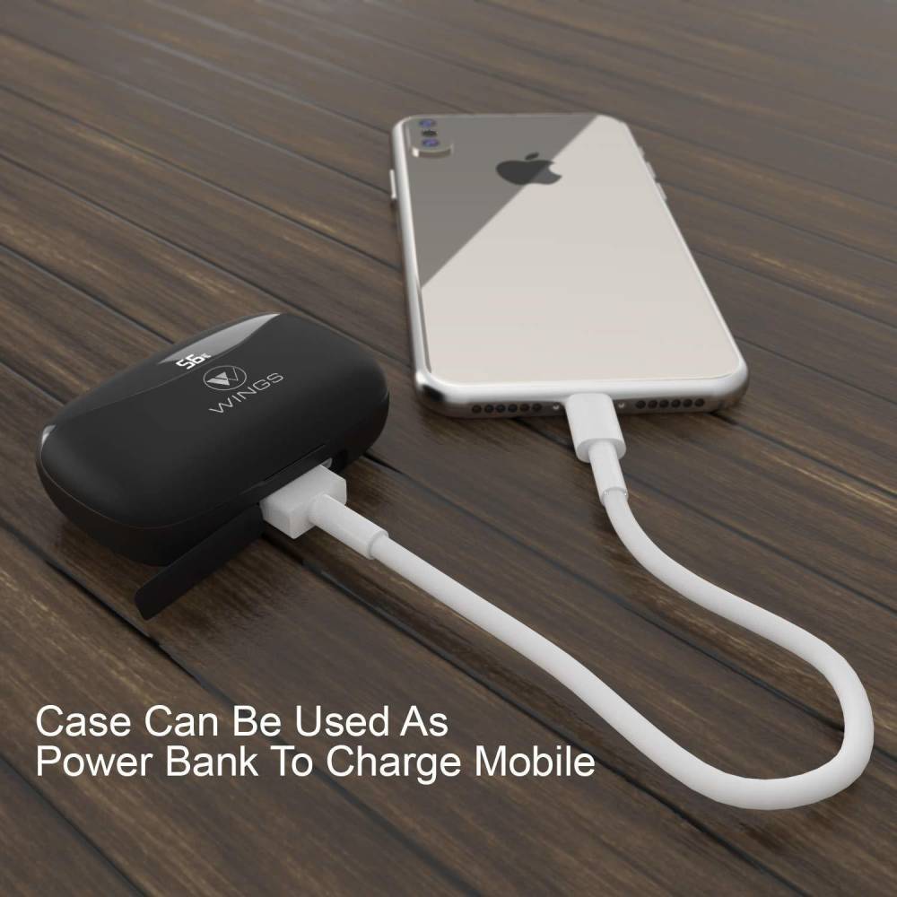 Wings PowerPods With PowerBank Function Bluetooth Headset (Black, True Wireless)