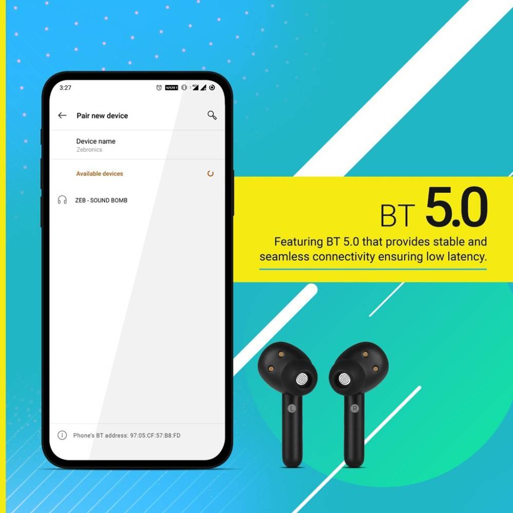 ZEBRONICS ZEB-SOUND BOMB True Wireless BT Earphone Bluetooth Headset (Black, True Wireless)