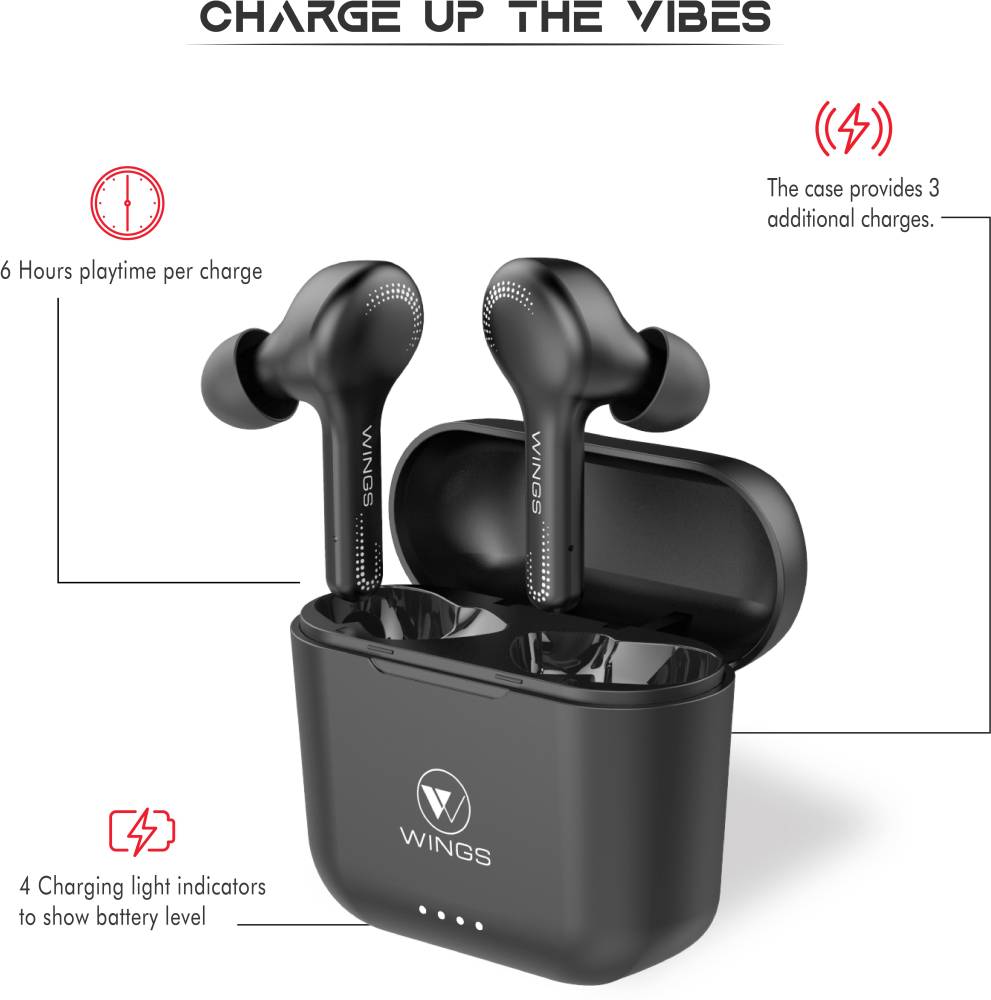 Wings Vibe Bluetooth Headset (Black, True Wireless)