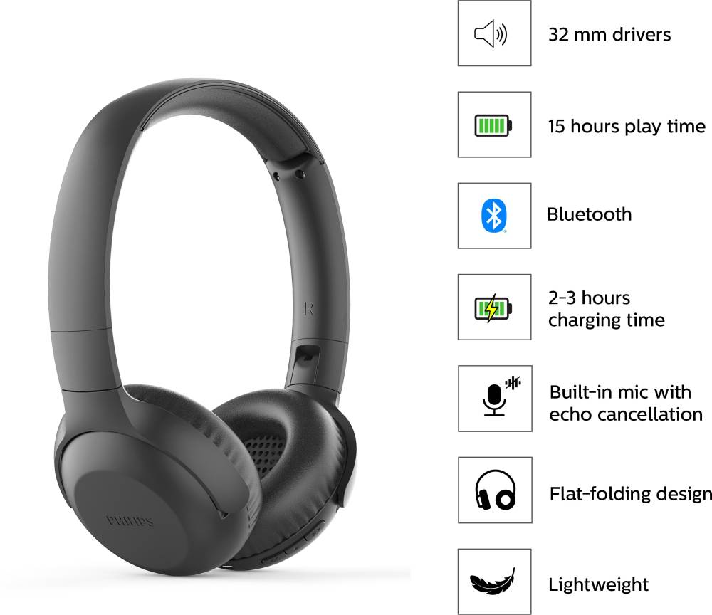 PHILIPS UpBeat TAUH202BK Wireless Bluetooth Headset (Black, On the Ear)