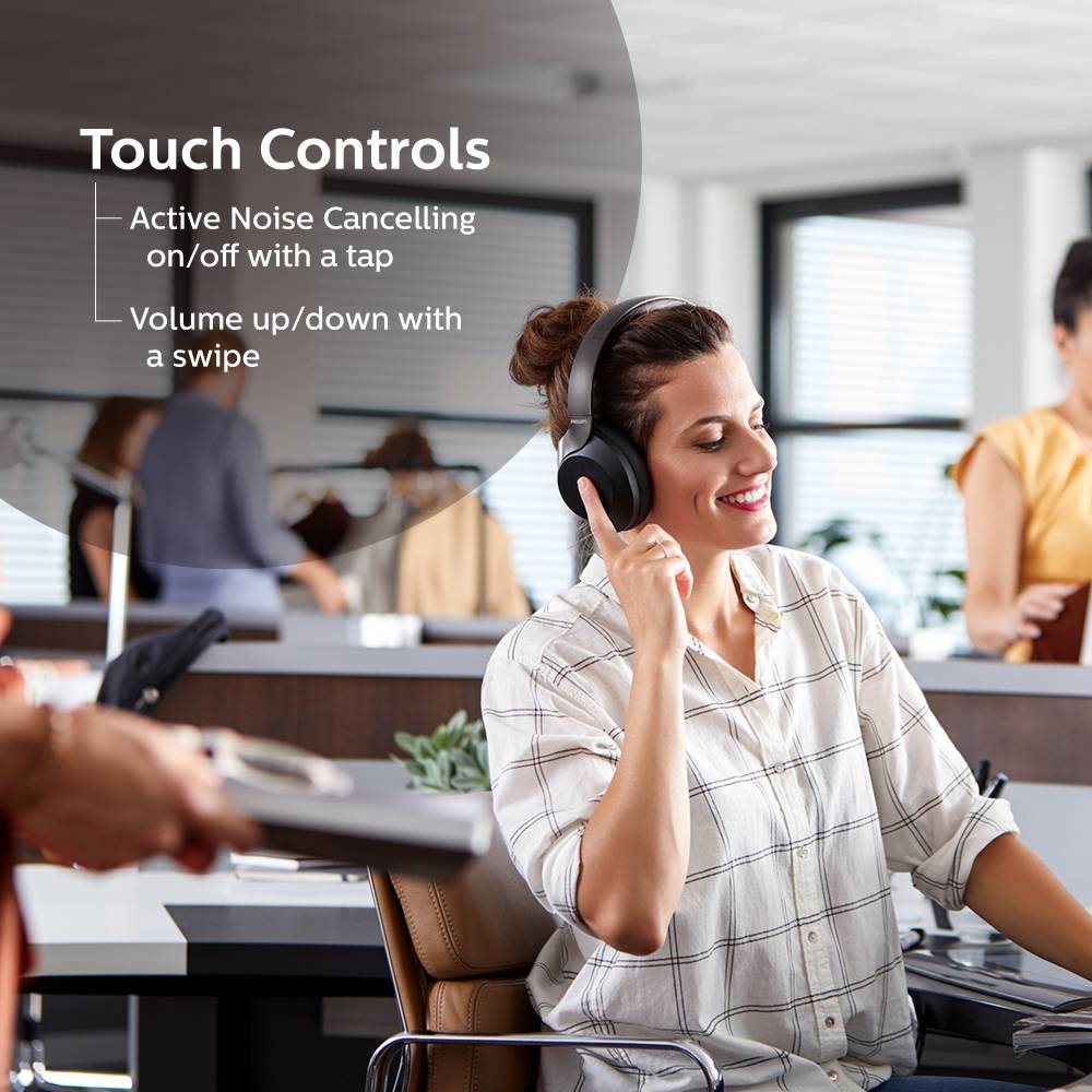 PHILIPS TAPH805BK Active noise cancellation enabled Bluetooth Headset (Black, On the Ear)