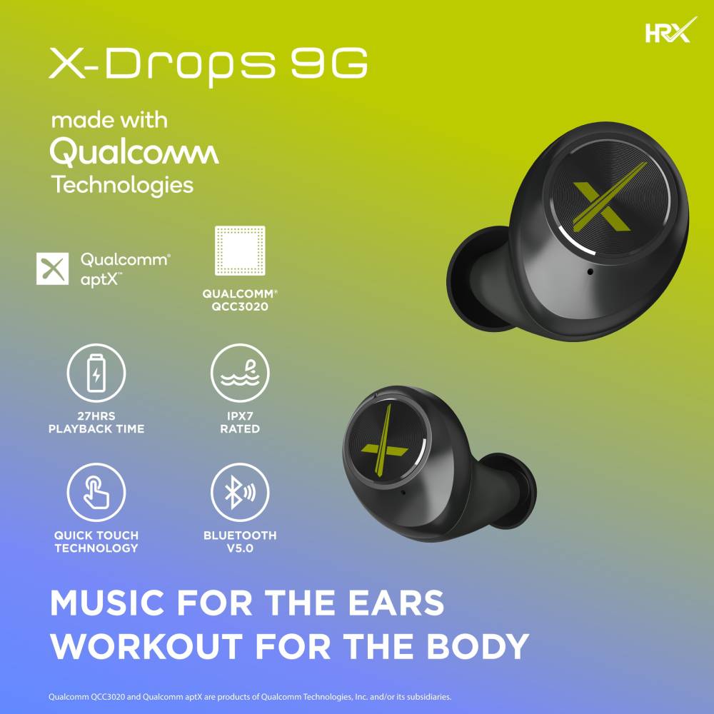 HRX X-Drops 9G with Quick Touch Technology Bluetooth Headset (Cosmic Black, True Wireless)