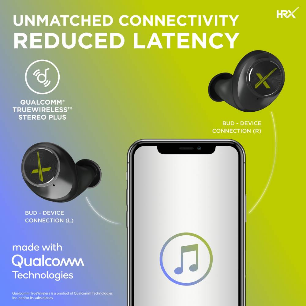HRX X-Drops 9G with Quick Touch Technology Bluetooth Headset (Cosmic Black, True Wireless)