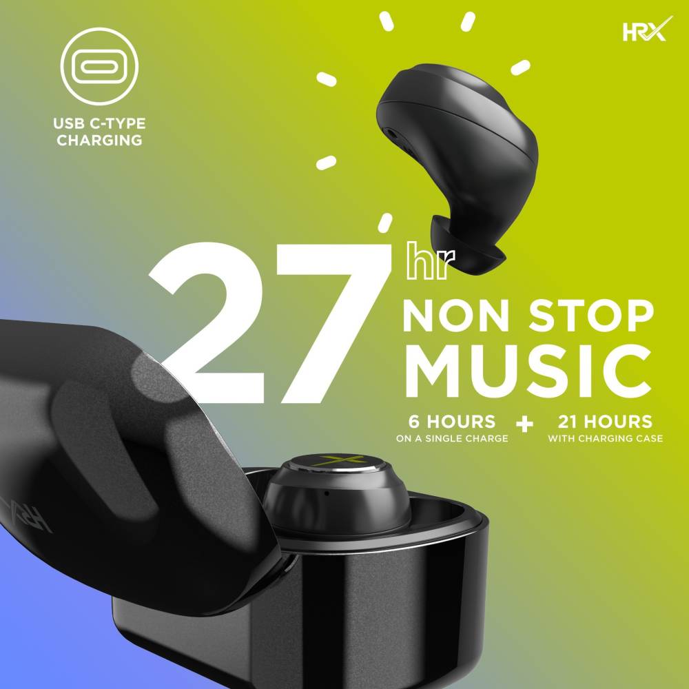 HRX X-Drops 9G with Quick Touch Technology Bluetooth Headset (Cosmic Black, True Wireless)