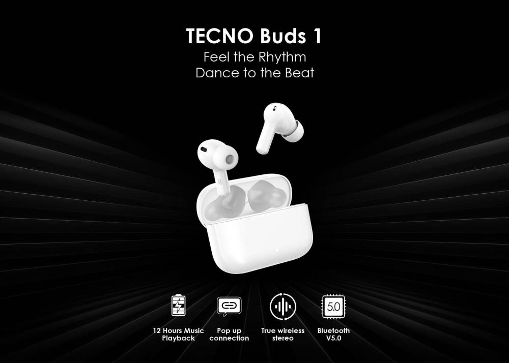Tecno BUDS1 Bluetooth Headset (White, True Wireless)